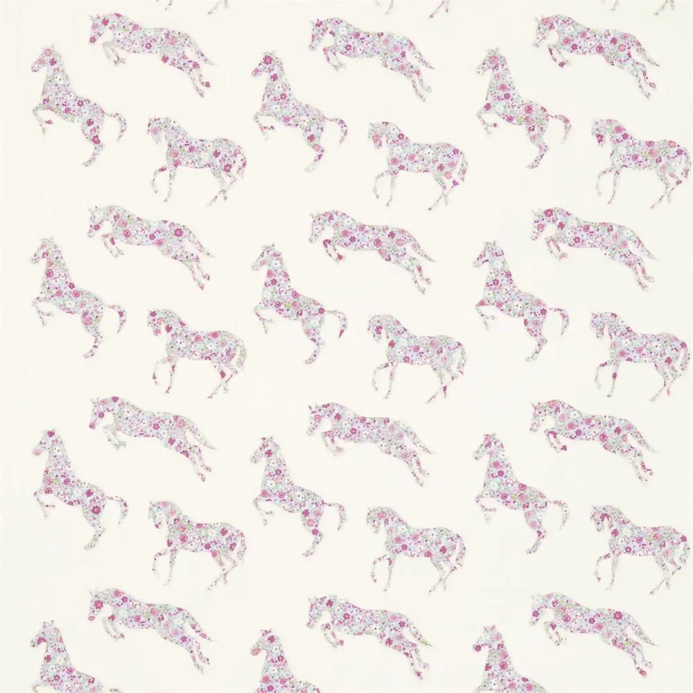 Little Sanderson Abracazoo motif fabric applies horses cream light blue