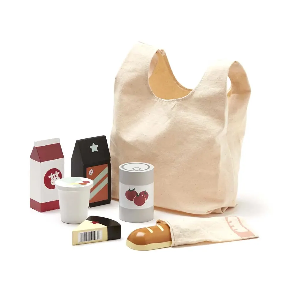 "Kids concept wood food with fabric bag image"