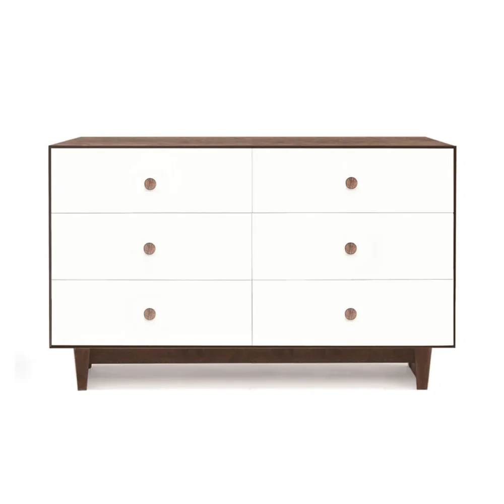 "Oeuf Chest of drawers Merlin 6 drawers white/walnut feet rhea, Color feet: walnut image"