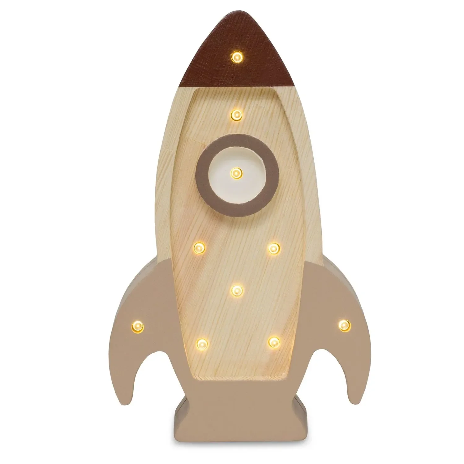 Little Lights Children's Night Light, Mini Rocket Ship – 100% natural pinewood, Cappuccino finish