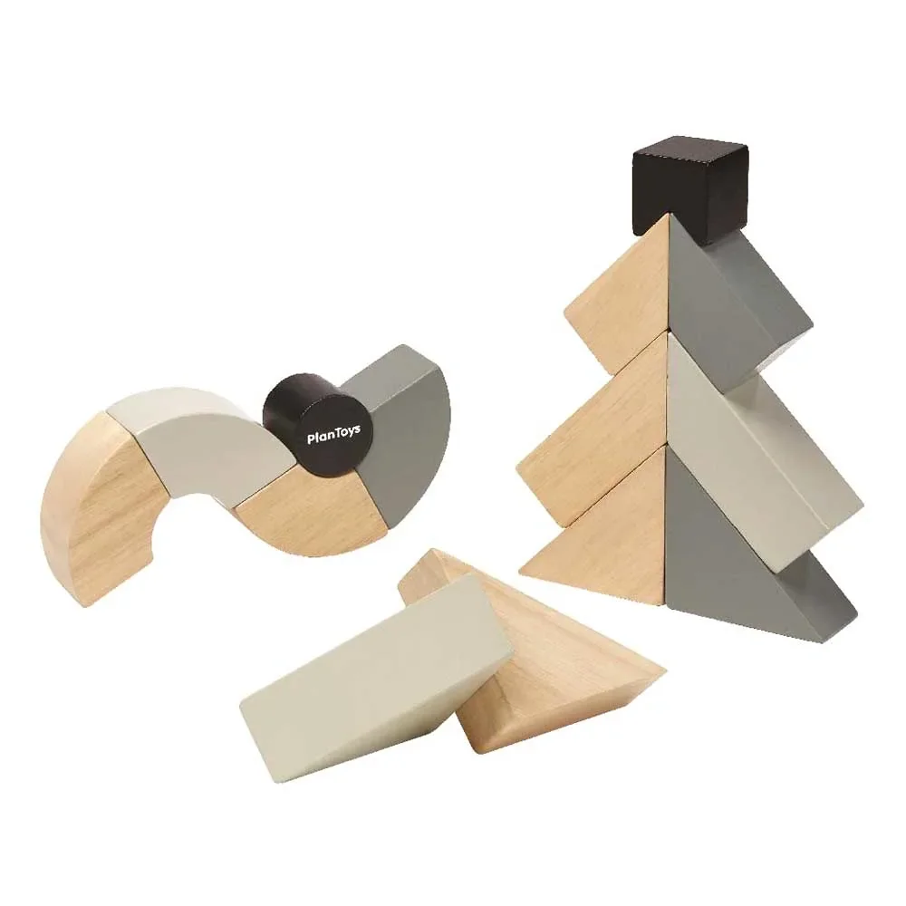 Plan toys rotatable wooden blocks gray black wood