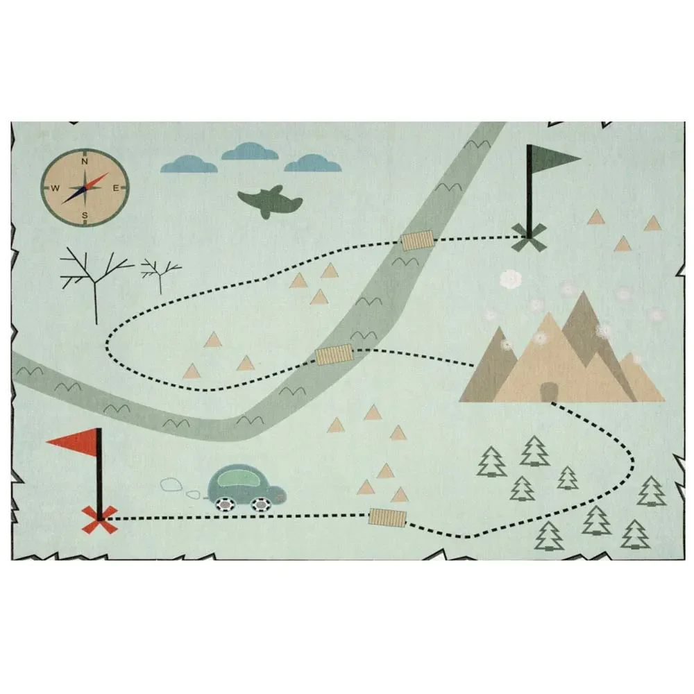 "Livone children's carpet washable treasure map mint, Carpet size: 140 x 190 cm image"
