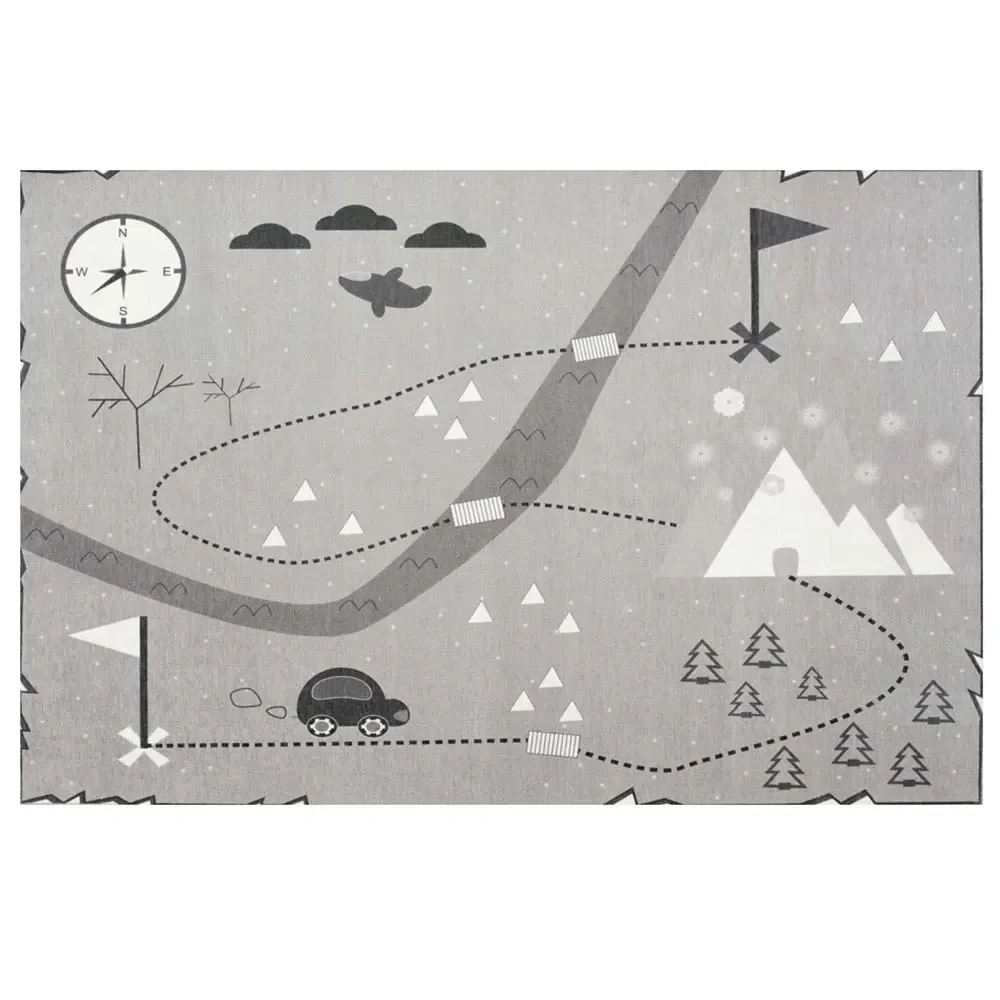 "Livone children's carpet washable treasure map silver gray, Carpet size: 140 x 190 cm image"