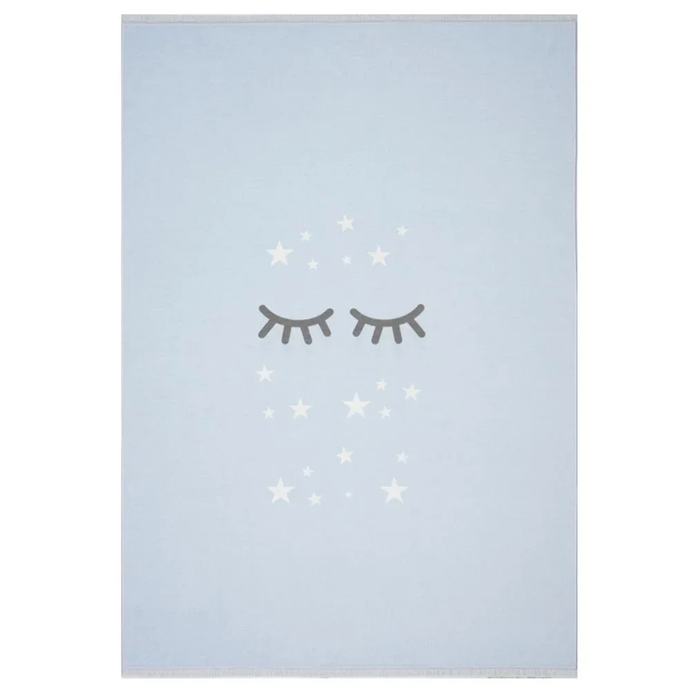 "Livone children's carpet washable sleeping eyes blue, Carpet size: 140 x 190 cm image"