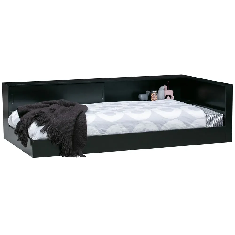 "Wood Cot with black shelf image"