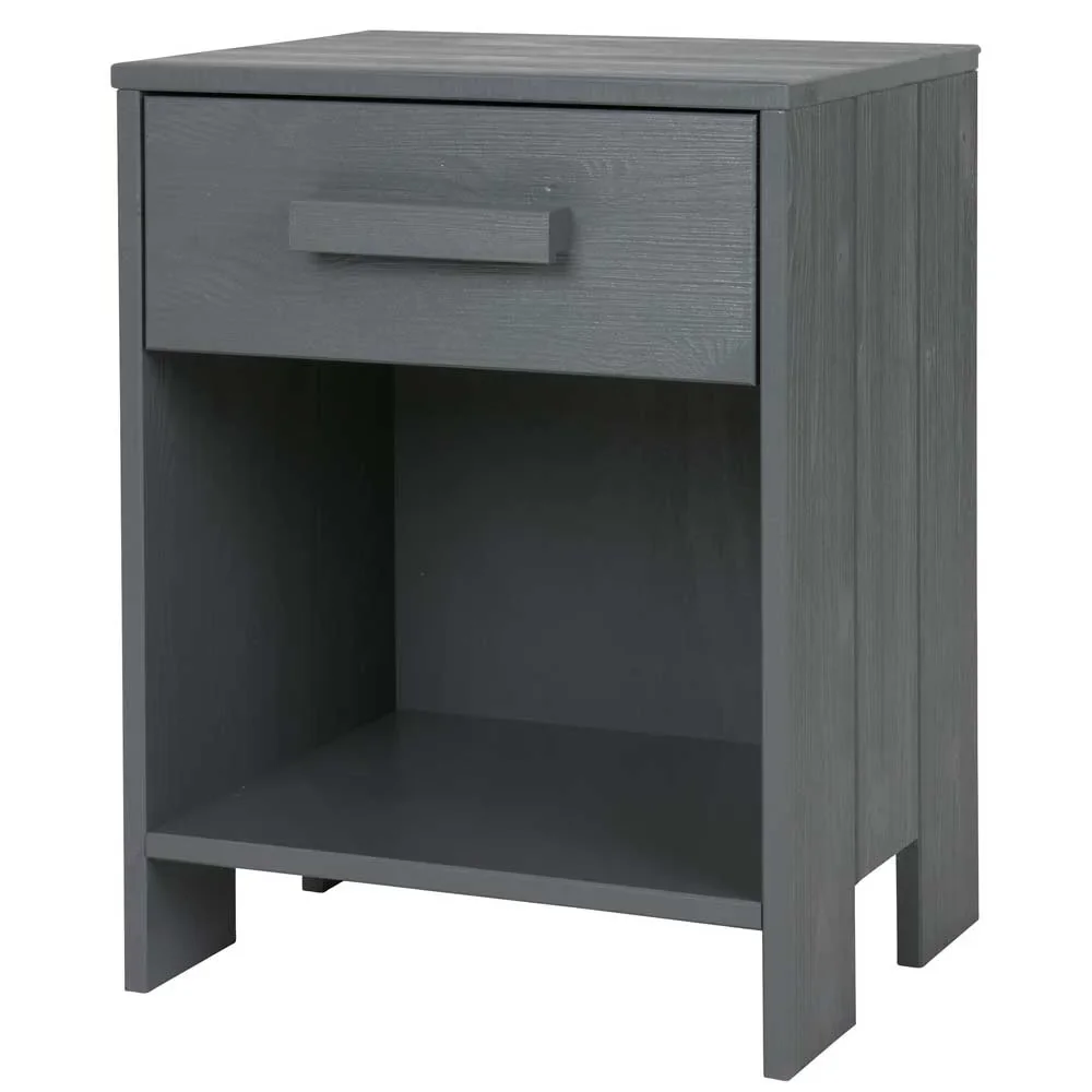 "Woood bedside dennis steel gray image"