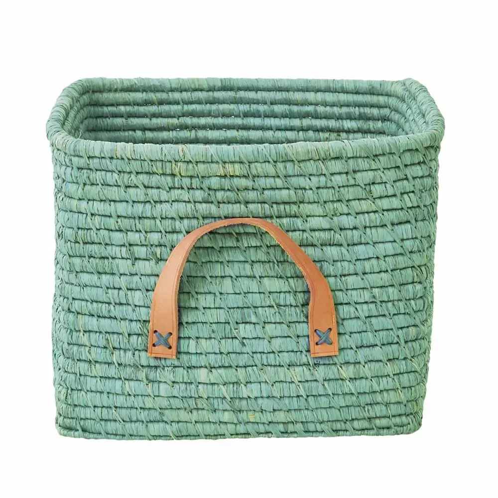 "Rice Bast basket leather handles Mint 30 x 30 image"