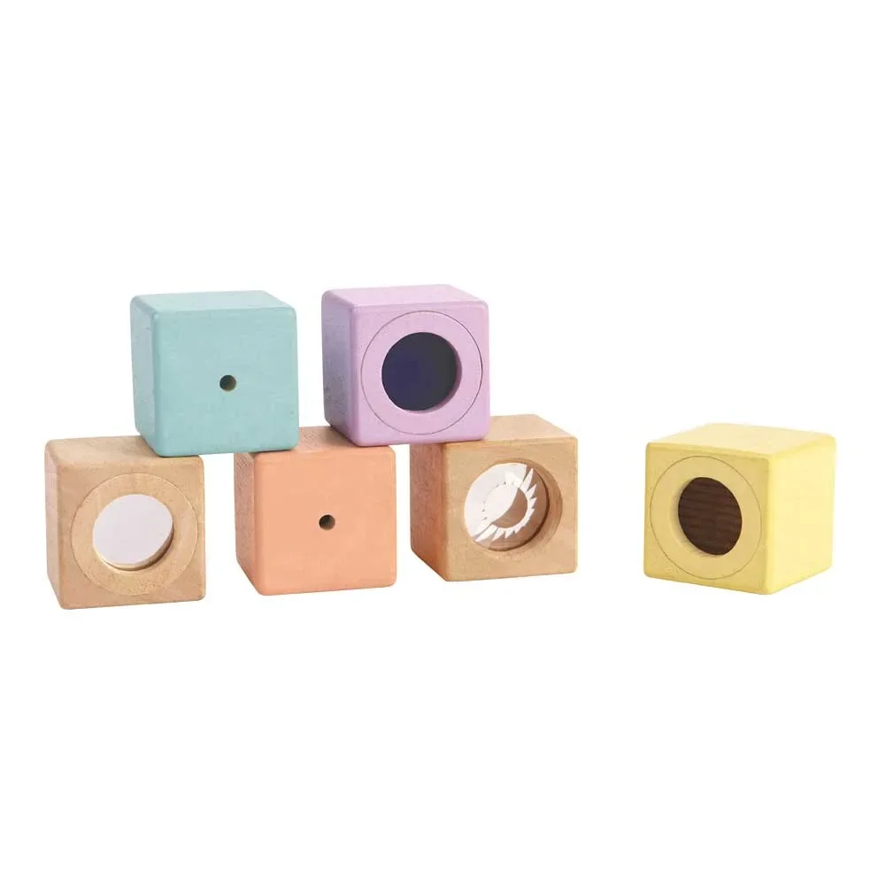 "Plan Toys sensory blocks wood pastel image"