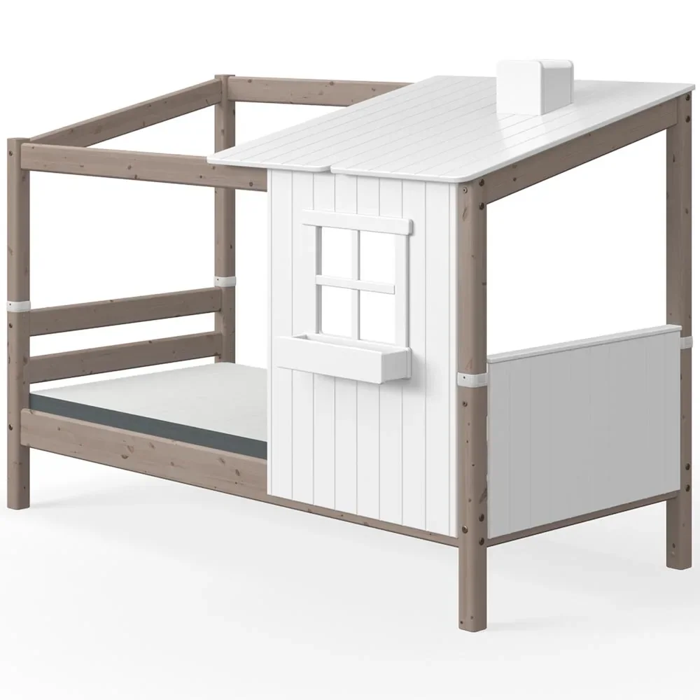 Flexa single bed house with half roof white brown