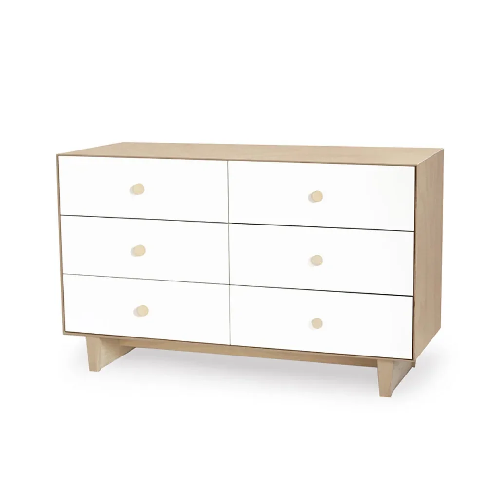 "Oeuf Chest of drawers Merlin 6 drawers white/birch feet rhea, Color feet: walnut image"