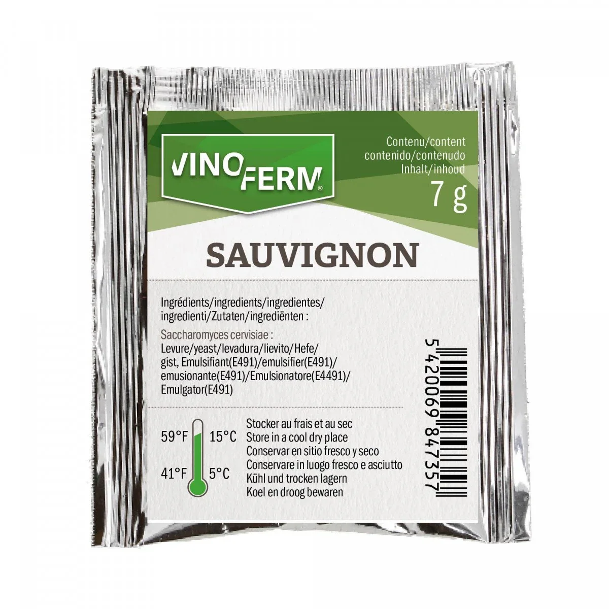 "Wine yeast, dried Vinoferm Sauvignon, 7g image"