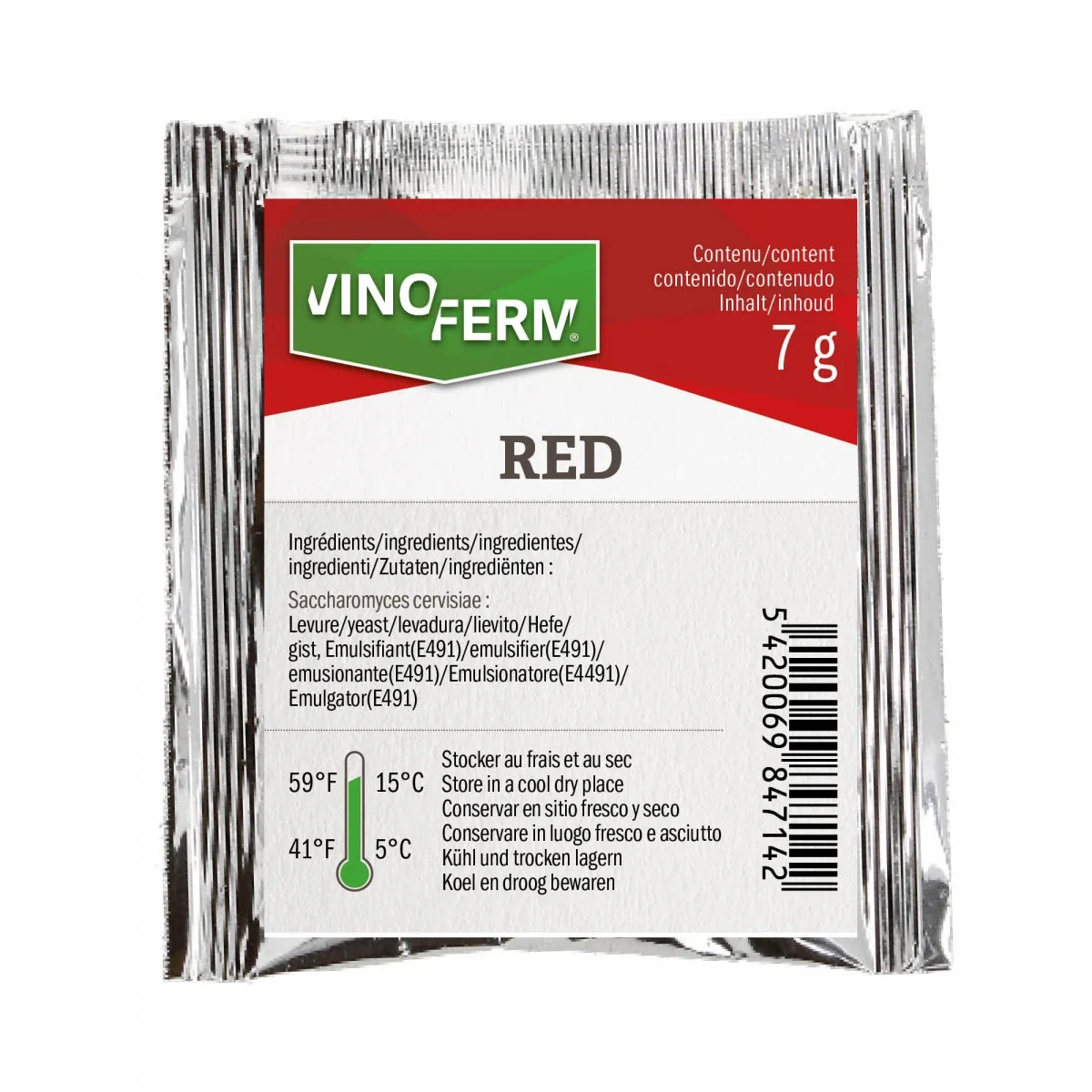 "Wine yeast, dried Vinoferm Red, 7g image"