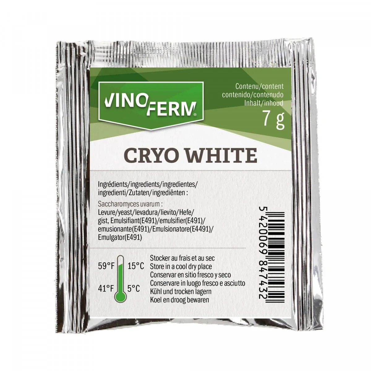 Wine yeast, dried Vinoferm Cryo White, 7g