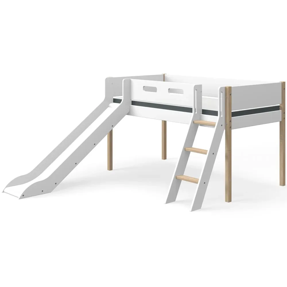 "Flexa nor half - high bed with slide white / oak image"