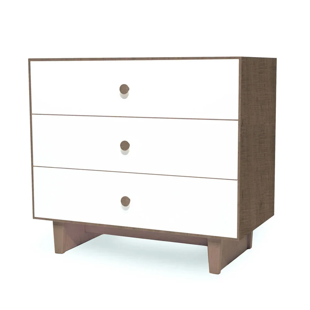 "Oeuf Chest of drawers Merlin 3 drawers white/walnut feet rhea, Color feet: birch image"
