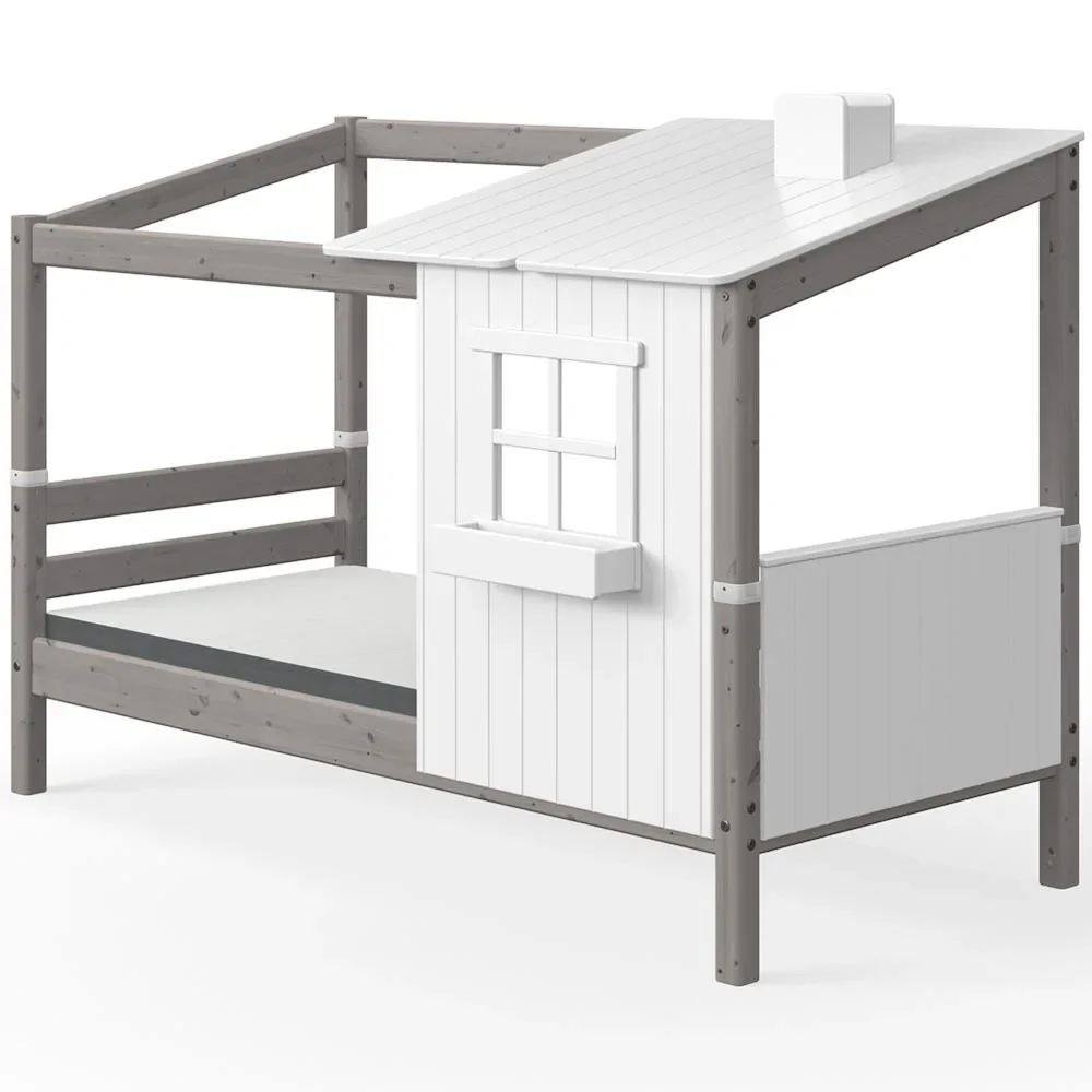"Flexa single bed house with half roof white gray image"