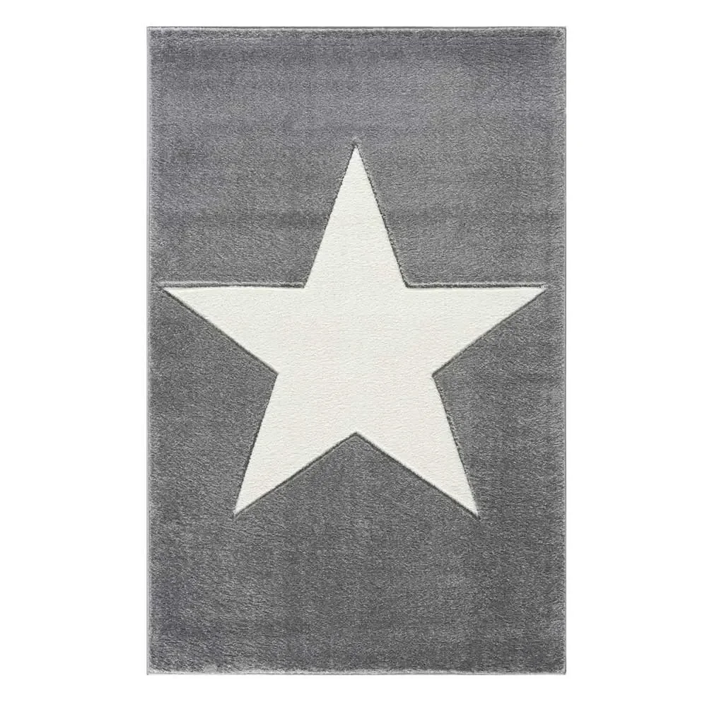 Livone children's carpet star white on gray, Carpet size: 120 x 180 cm