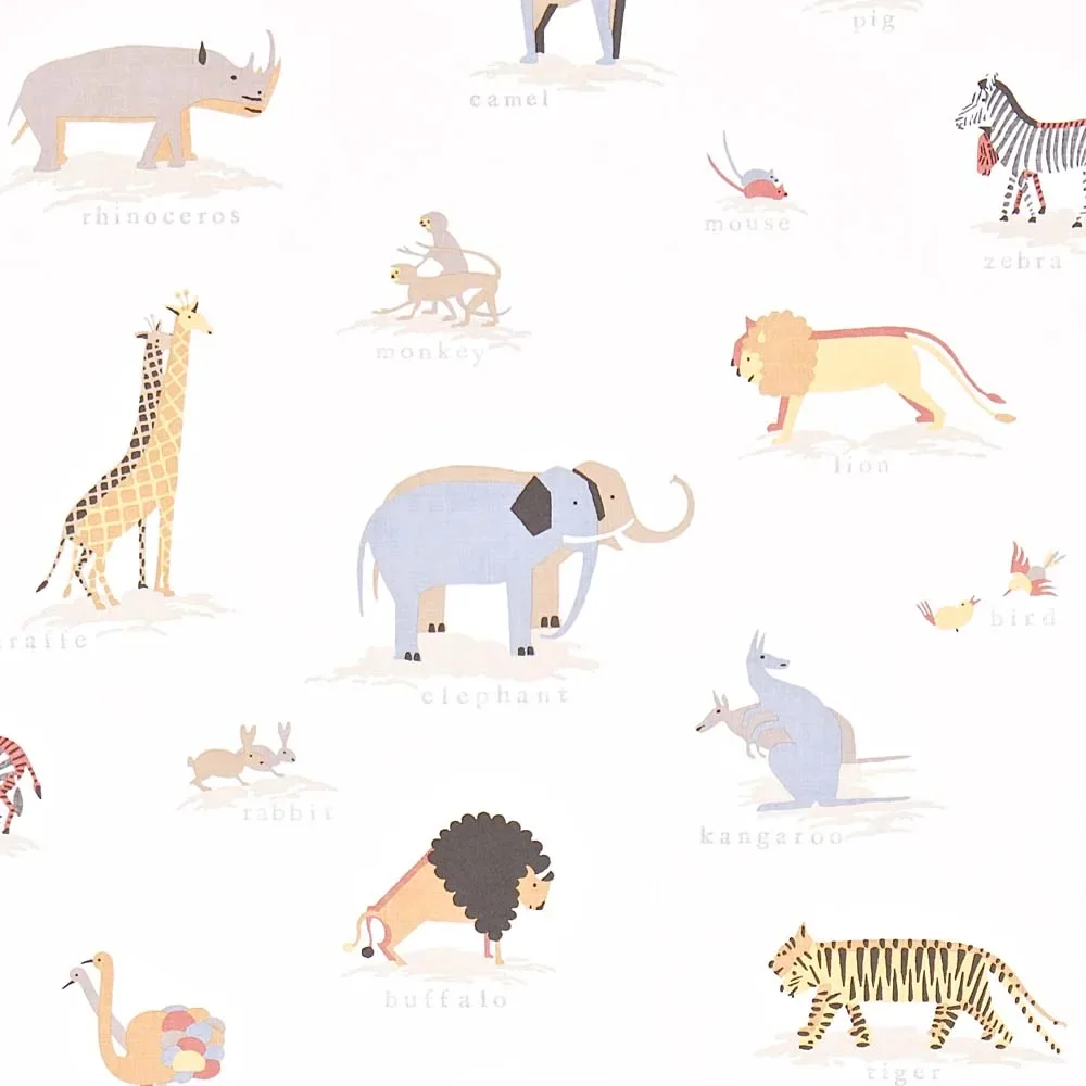 "Little Sanderson Abracazoo wallpaper safari animals cream brown image"
