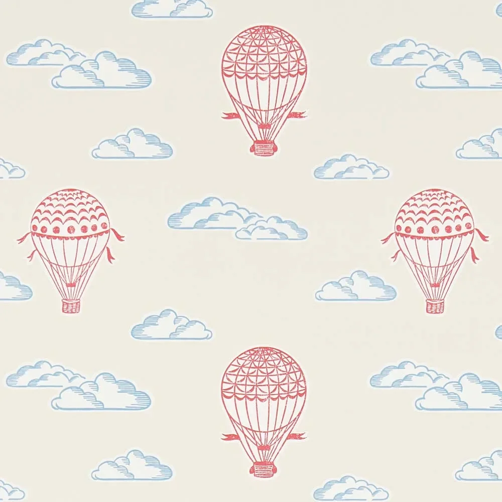 "Little Sanderson Abracazoo wallpaper hot air balloons beige red blue image"