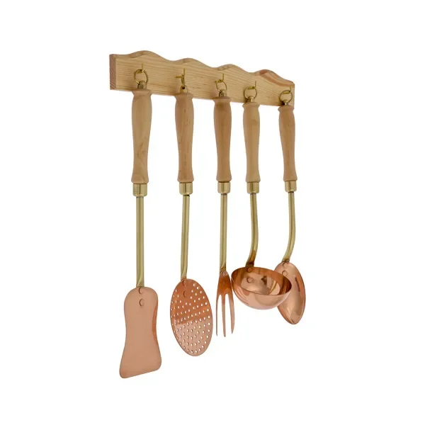 "Kitchen utensil set - with wooden holder, of 5 pieces, copper image"