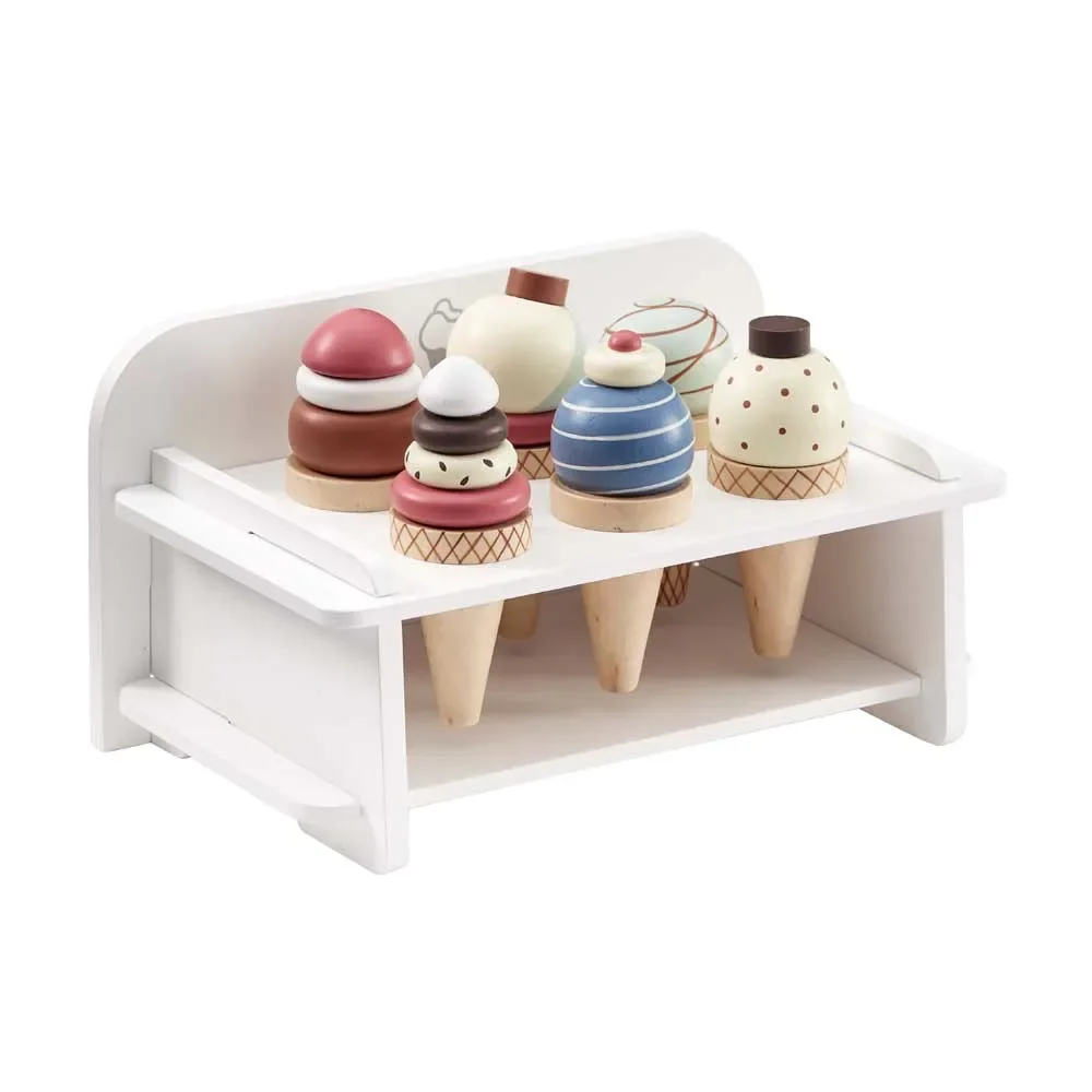 "Kids concept ice cream holder wood with ice waffles image"