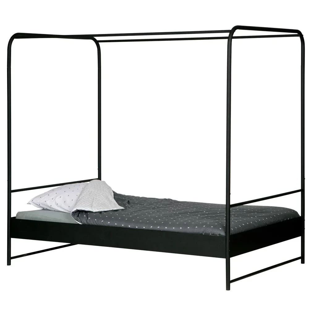 "Wood metal four -poster bed black 120 x200 image"