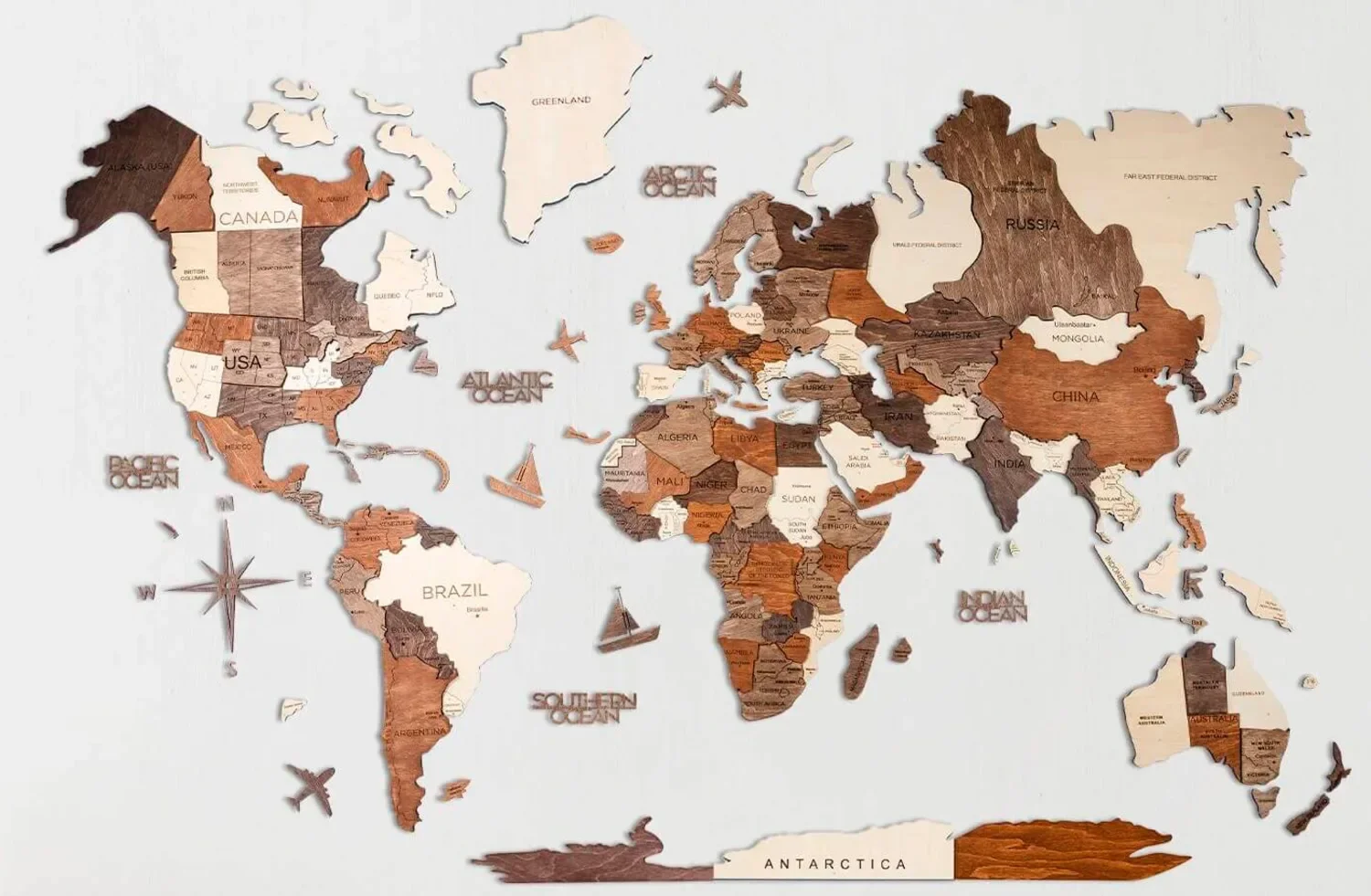 "World map wood, map world, world map wall decoration 3D - Enjoy the Wood, Multicolor Prime, World map size: L image"