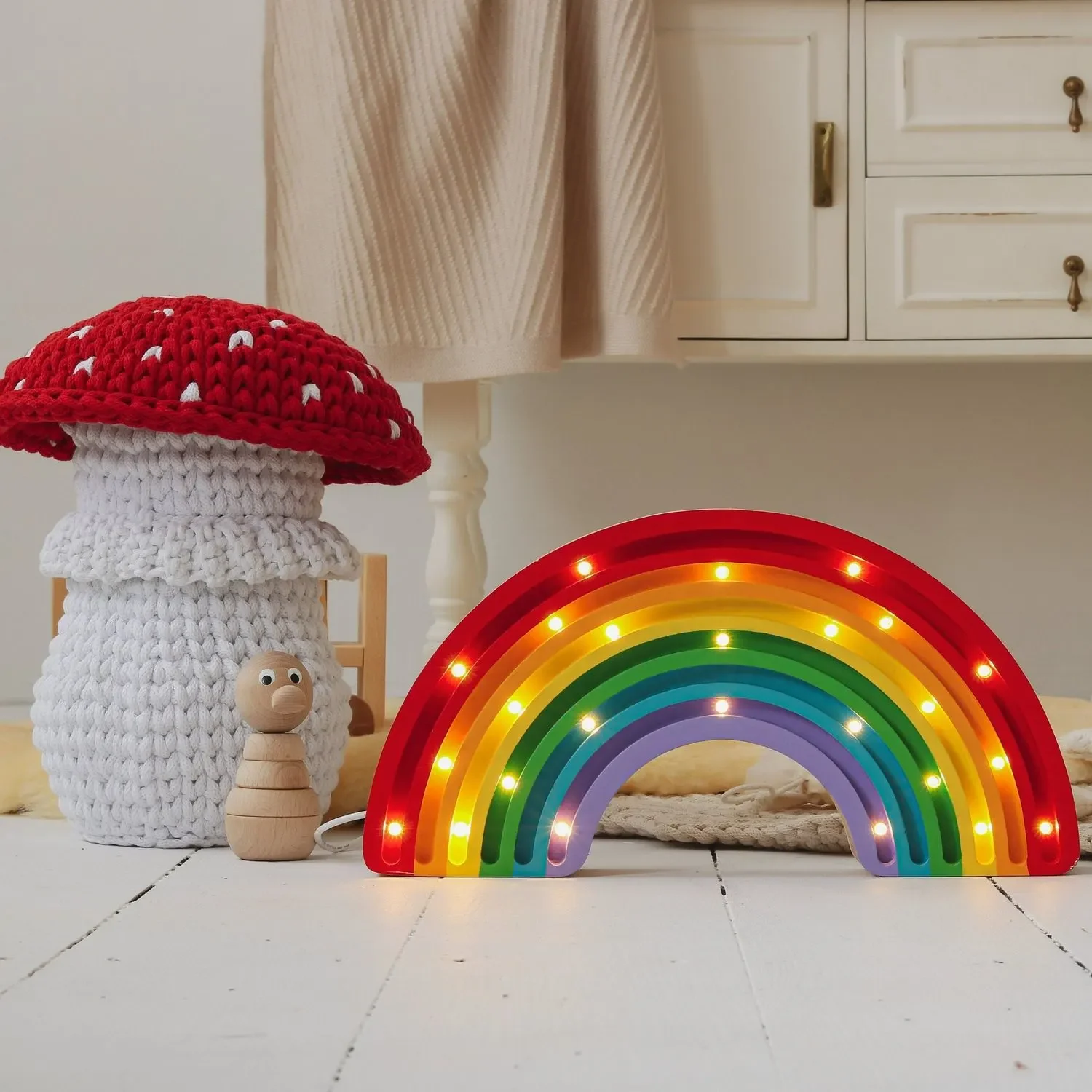 "Little Lights Children's Rainbow Nightlight - 100% Natural Pine Wood, Classic Color image"