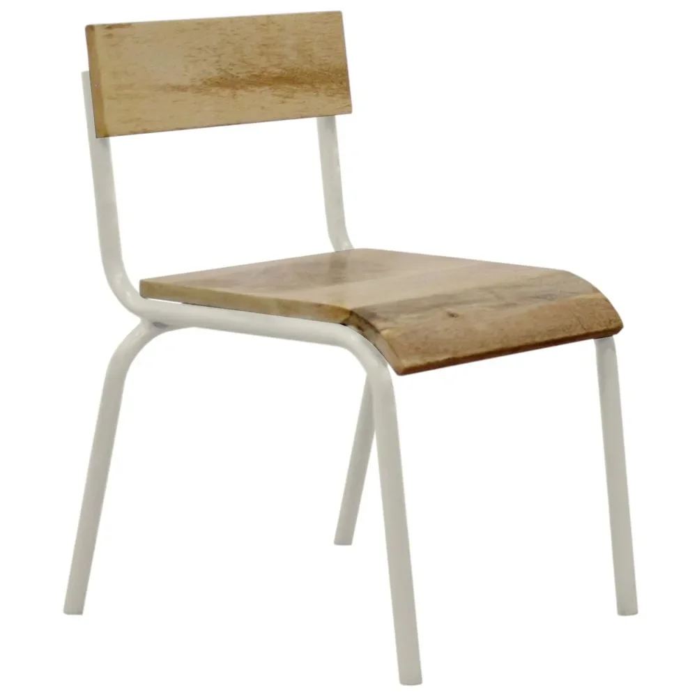 Set of 2 Kidsdepot Children's Chairs White Metal Frame Natural Wood Seat 34cm Height 35x36x56cm