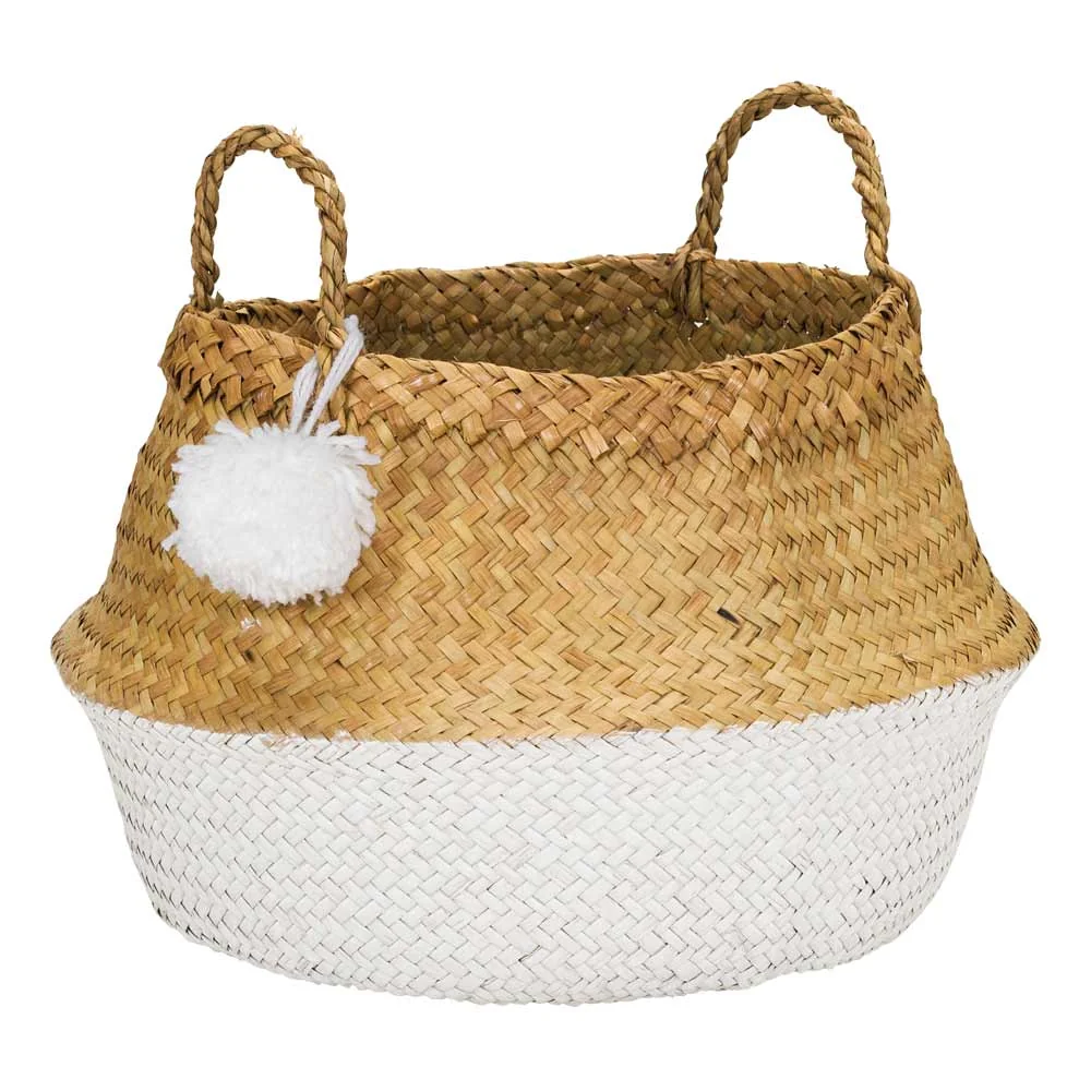 "Kidsdepot Round seagrass storage basket, small, white, natural image"