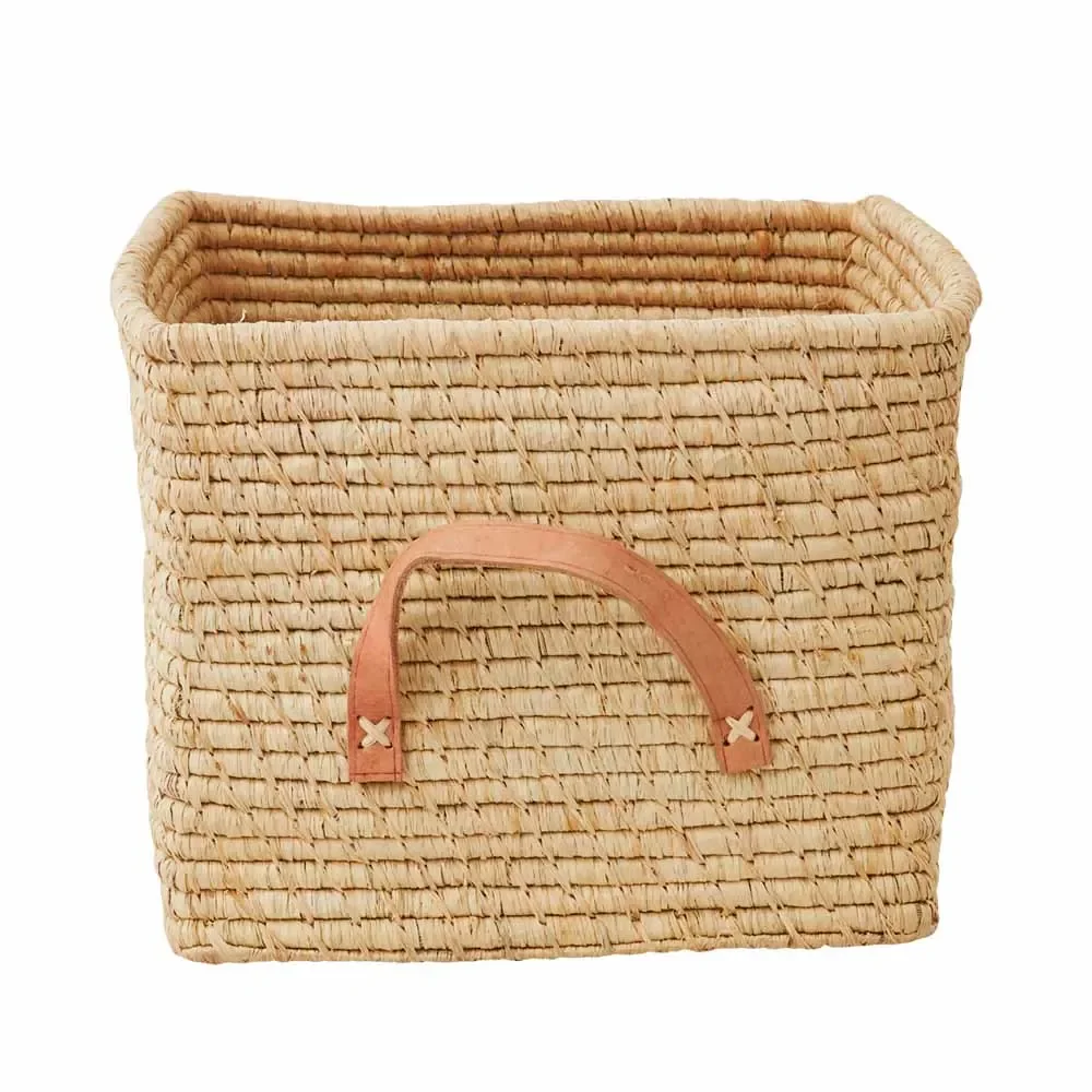 "Rice Bast basket leather handles Nature 30 x 30 image"