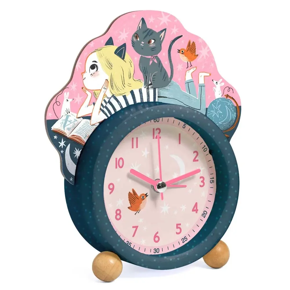 "Djeco Childrens alarm clock girl with cat image"