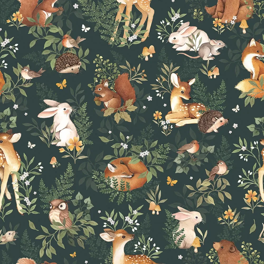 "Lilipinso fleece wallpaper forest animals in the leaf bustle green green image"