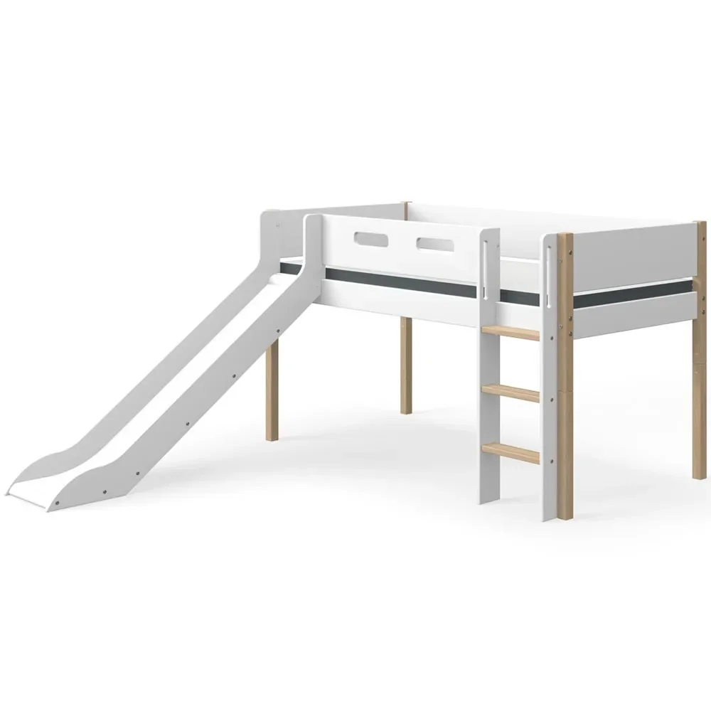 "Flexa nor half - high bed with slide white / oak image"