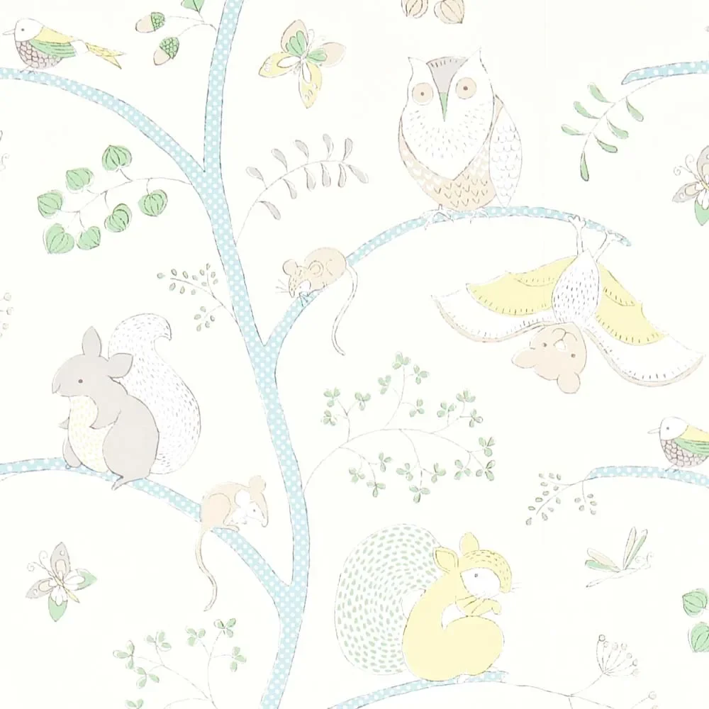 "Little Sanderson Abracazoo wallpaper tree animals light blue cream image"