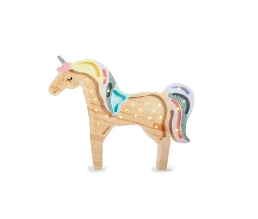 "Little Lights Night Light for Children, Unicorn Night Lamp - 100% Natural Pine Wood, Color: Regenbogenholz image"