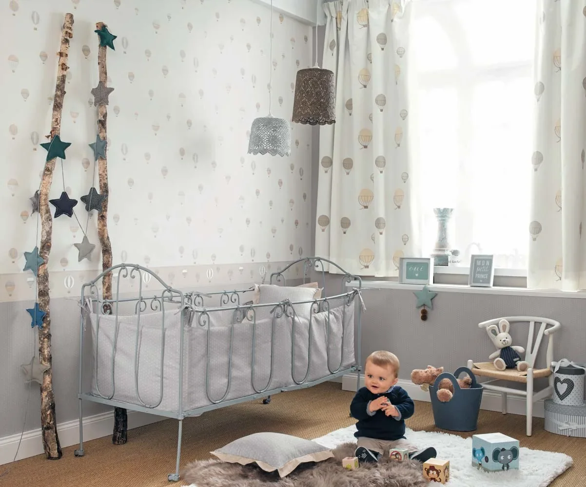 Casadeco My Little World Tapete Heissluftballons braun grau blau