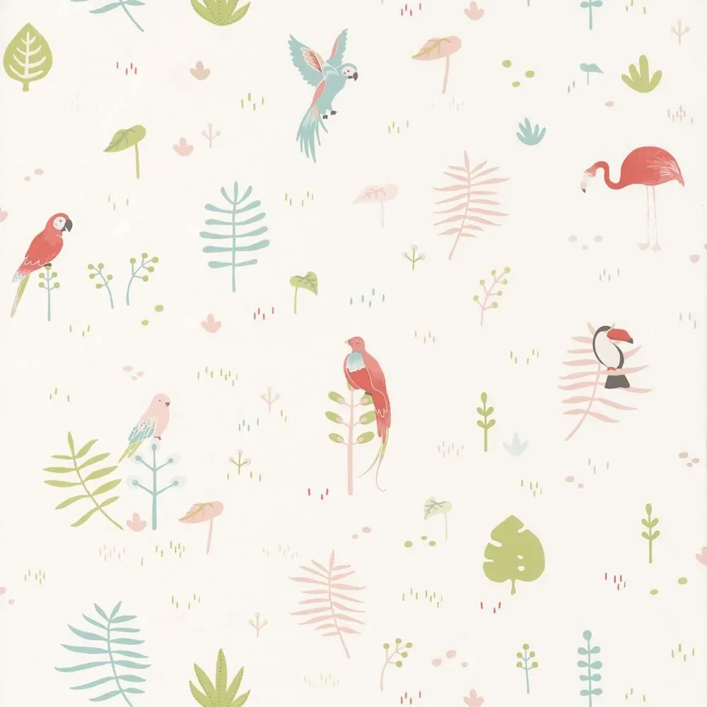 "Casadeco children's wallpaper Happy Dreams Tropen Mint Koralle image"