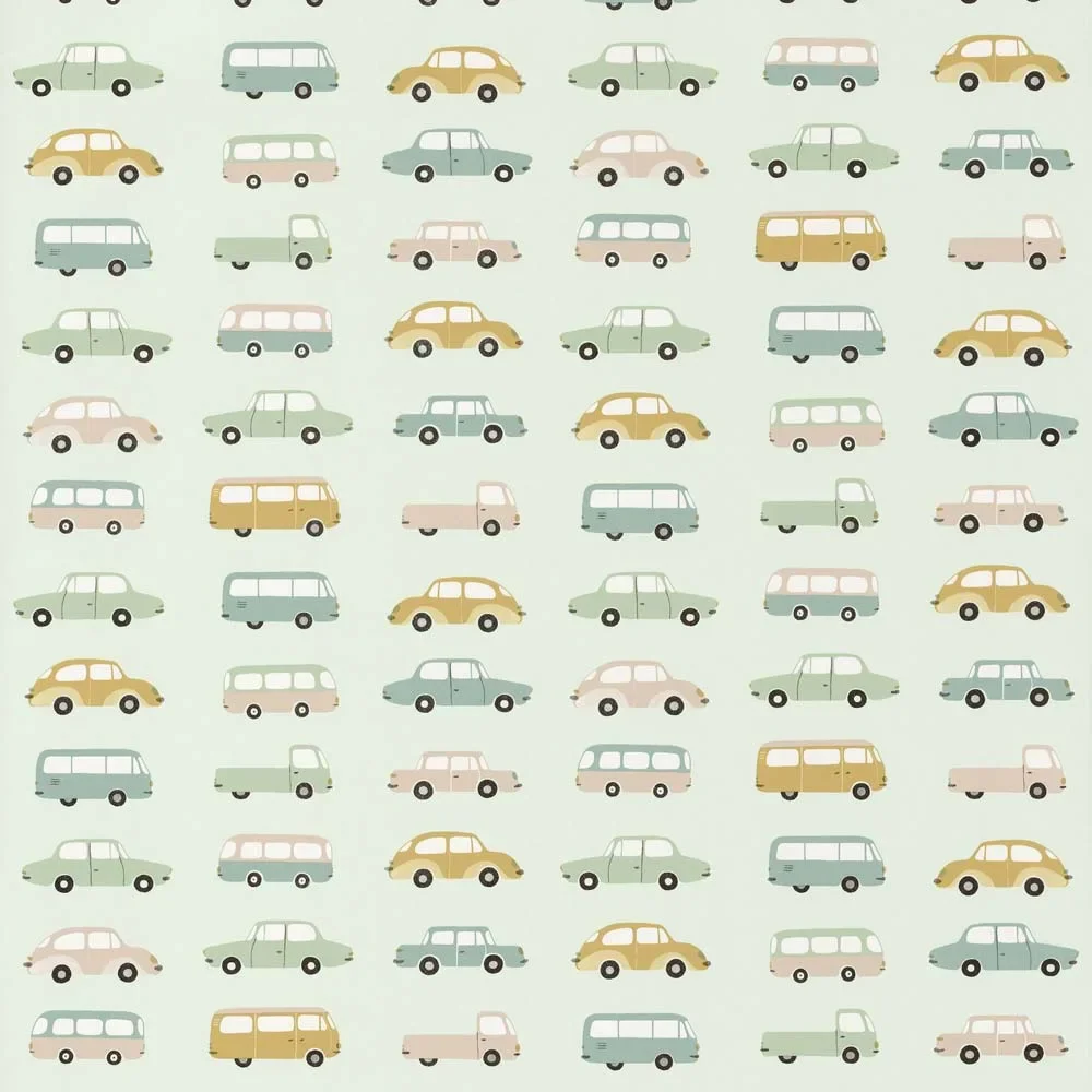 "Casadeco children's wallpaper Happy Dreams Autos Mint yellow image"