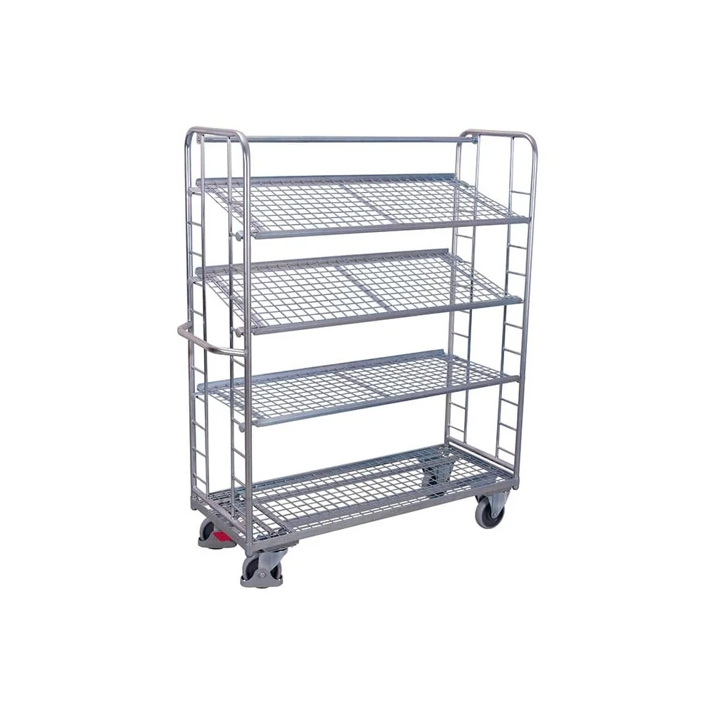 "Shelf Trolley with 4 Wire Mesh Shelves Galvanized 400 kg Load Capacity Type L + EasySTOP image"