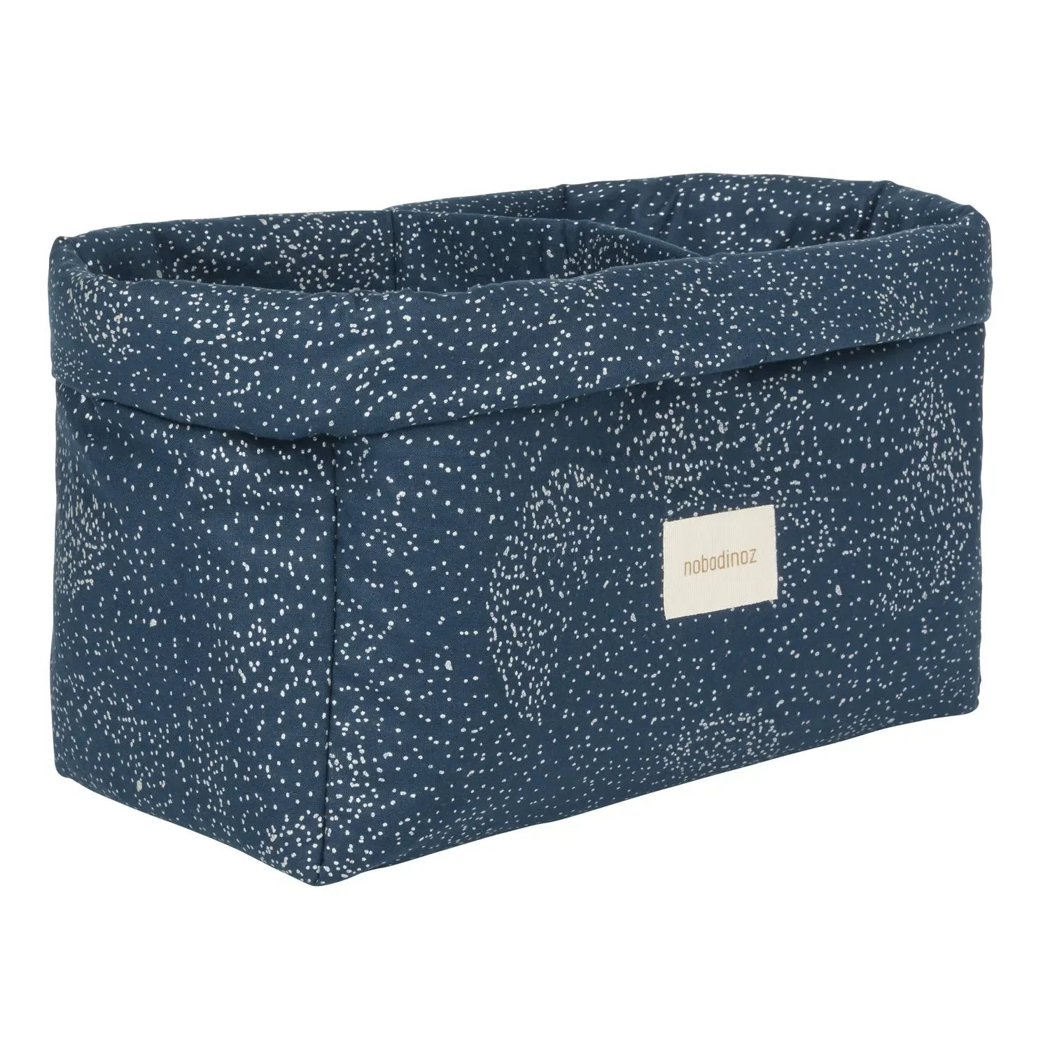 "Nobodinoz STORIES laundry basket, storage basket, toy basket double, 30 x 15 x 15 cm, color: Goldbubble/ Night Blue image"