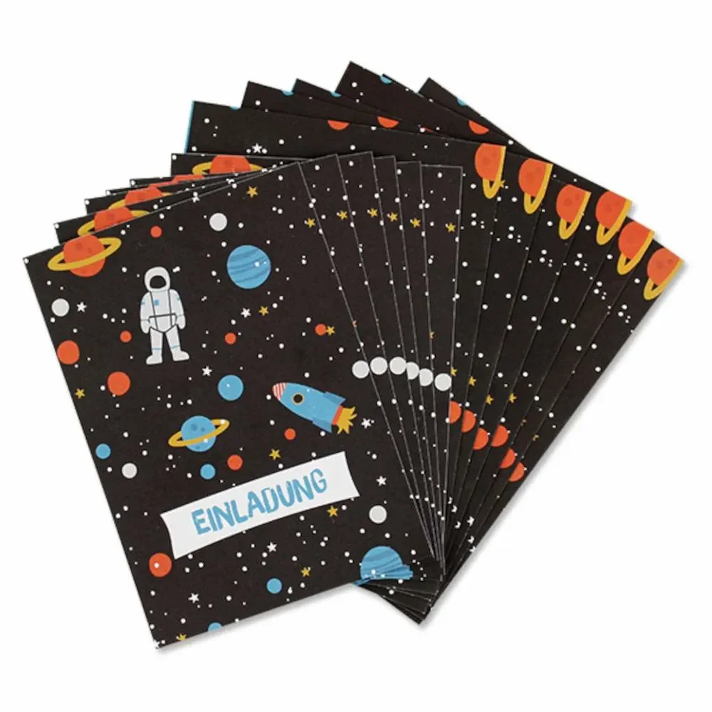 "Ava & Yves invitation cards set rocket image"