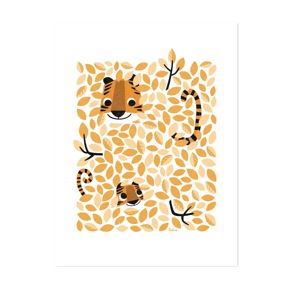 "Lilipinso Poster Hide & Seek Tiger in the leaf frame orange image"