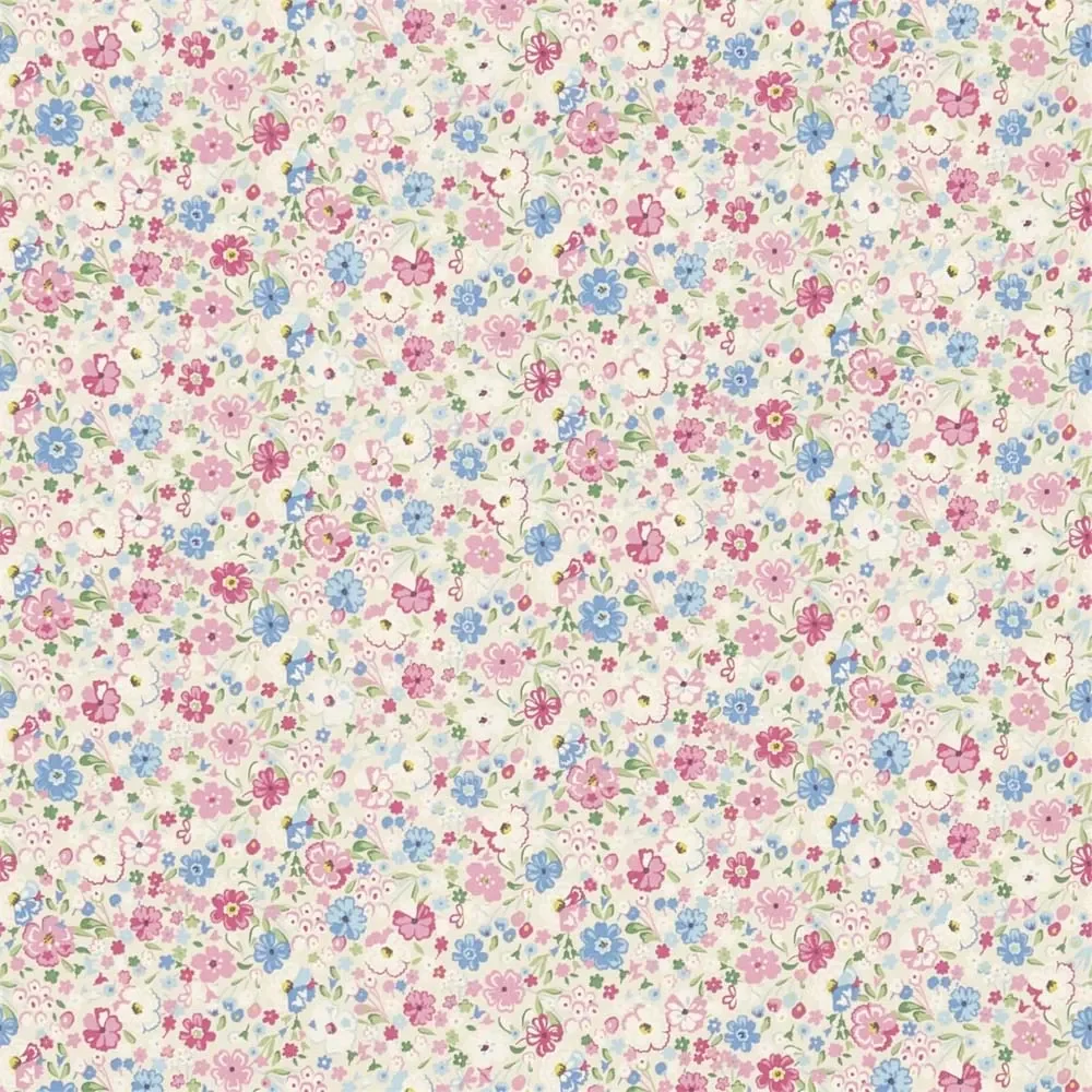 "Little Sanderson Abracazoo motif fabric flower meadow cream pink light blue image"