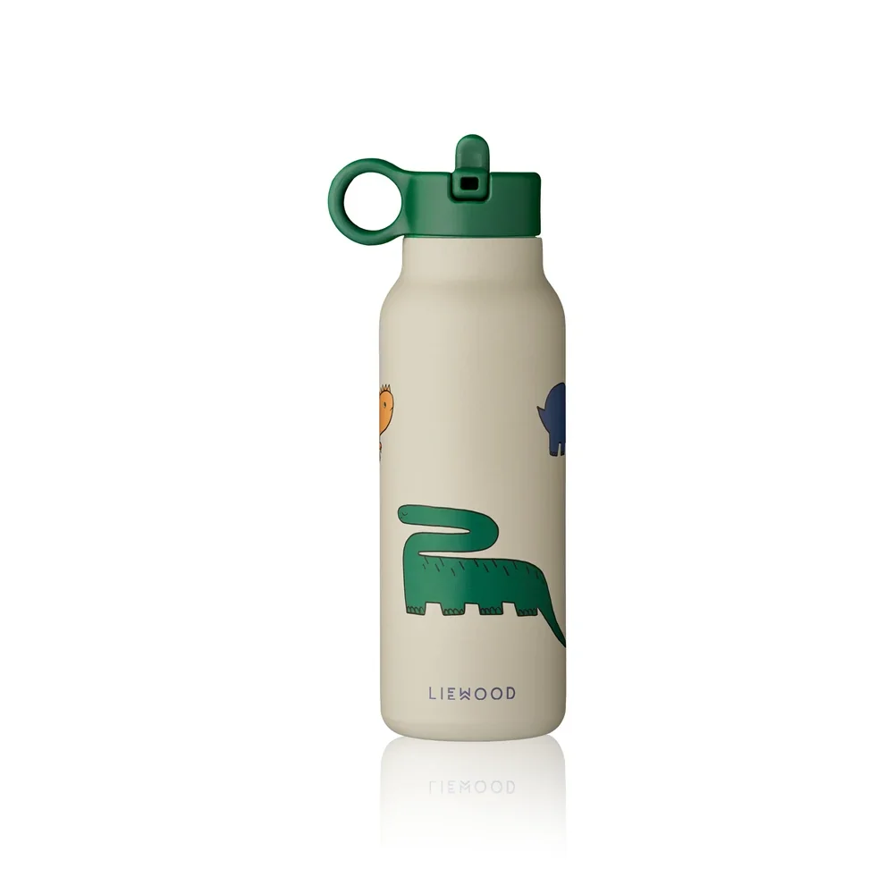 Liewood Children's Water Bottle, Drinking Bottle Falk 350 ml - Recycled Stainless Steel, Insulated, Leak-Proof, Color: Dinosaur / Mist