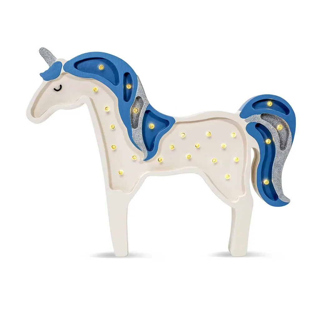 "Little Lights LED decorative children's lamp unicorn blue glitter image"