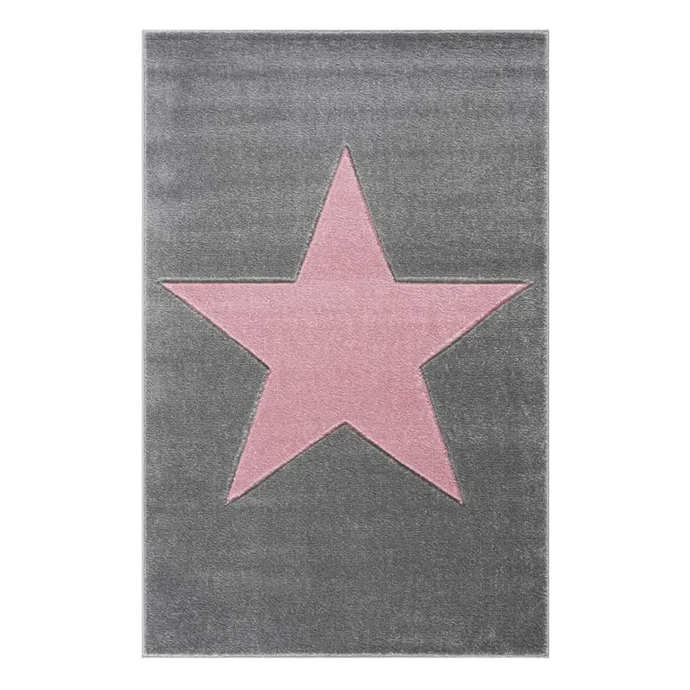 "Livone children's carpet star pink on gray, Carpet size: 120 x 180 cm image"