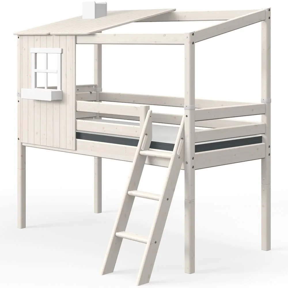 Flexa half - high bed house with half roof white