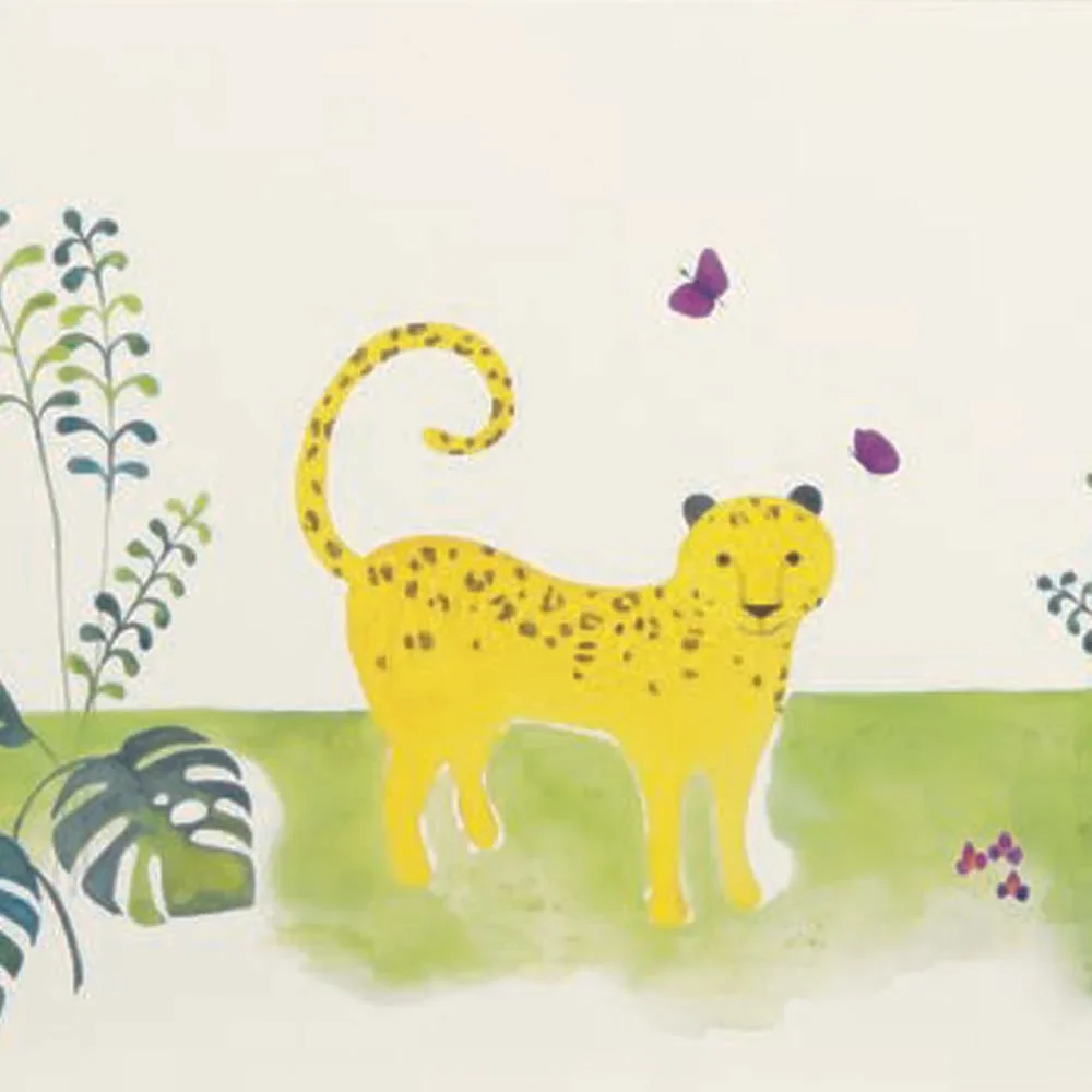 "Casadeco Alice & Paul border jungle animals green orange yellow image"
