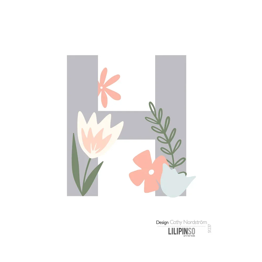 "Lilipinso sticker letter with flowers gray pink pastel h image"